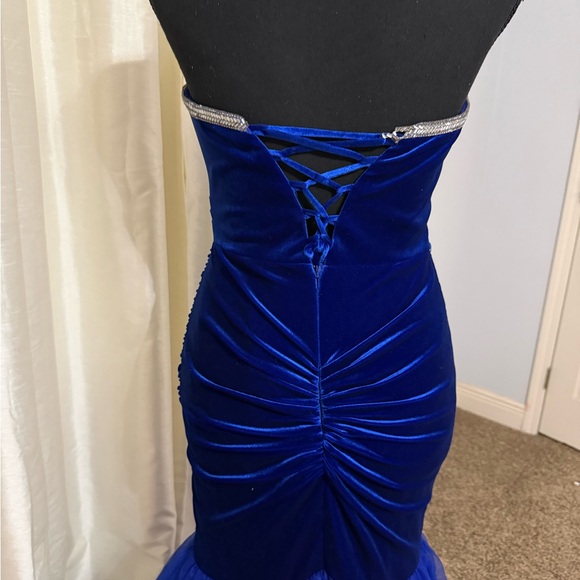 Strapless Cobalt Blue Velvet Mermaid Gown - Picture 3 of 4